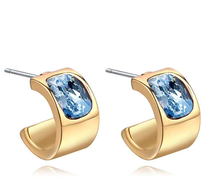 Fashion Gold Color+sapphire Blue Diamond Decorated Earrings,Crystal Earrings