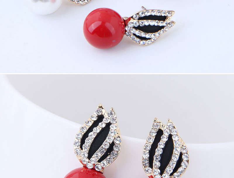Fashion Red Full Diamond Decorated Round Earrings,Stud Earrings