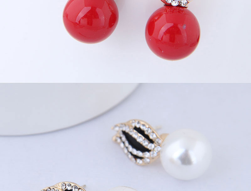 Fashion Red Full Diamond Decorated Round Earrings,Stud Earrings