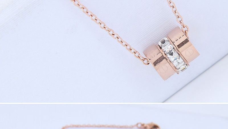 Fashion Rose Gold Diamond Decorated Pendant Necklace,Necklaces