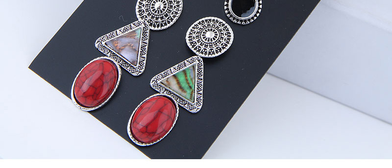 Fashion Multi-color Triangle Shape Decorated Earrings (12 Pcs ),Stud Earrings