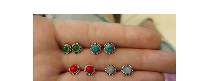 Fashion Multi-color Round Shape Decorated Earrings (12 Pcs ),Stud Earrings