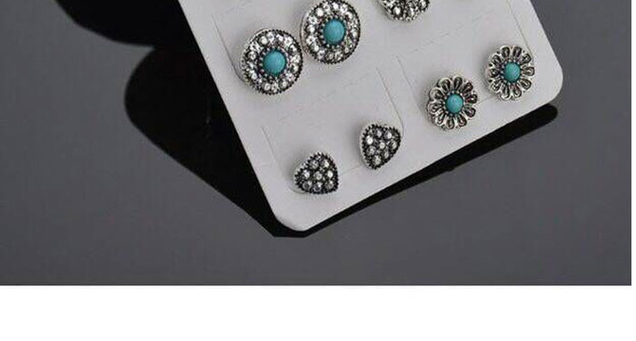 Fashion Blue+silver Color Flower&heart Shape Decorated Earrings (12 Pcs ),Stud Earrings