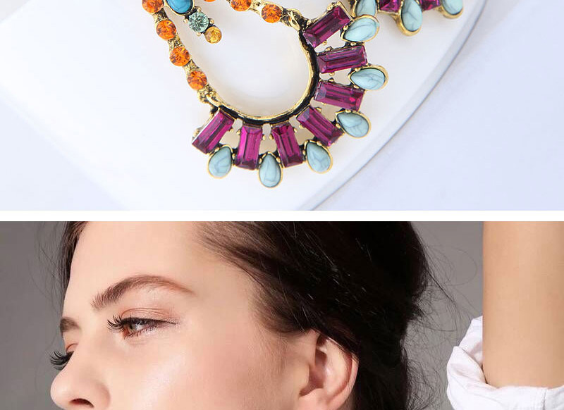 Elegant Yellow+purple Full Diamond Design Sector Shape Earrings,Drop Earrings