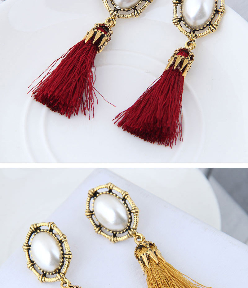 Elegant Yellow Pearls Decorated Tassel Earrings,Drop Earrings