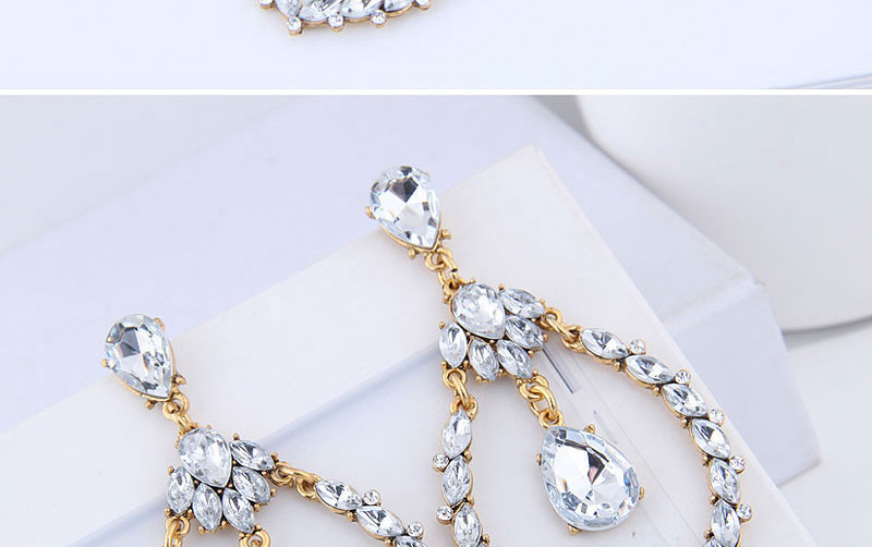 Elegant White Full Diamond Design Waterdrop Shape Earrings,Drop Earrings