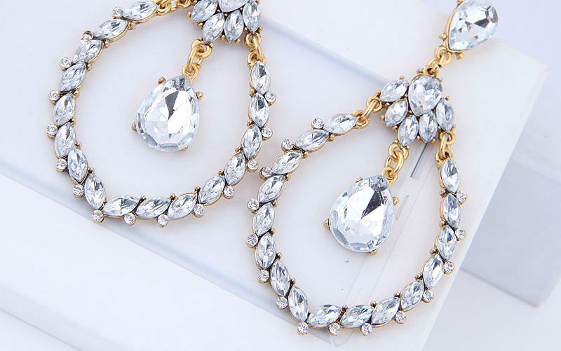Elegant White Full Diamond Design Waterdrop Shape Earrings,Drop Earrings