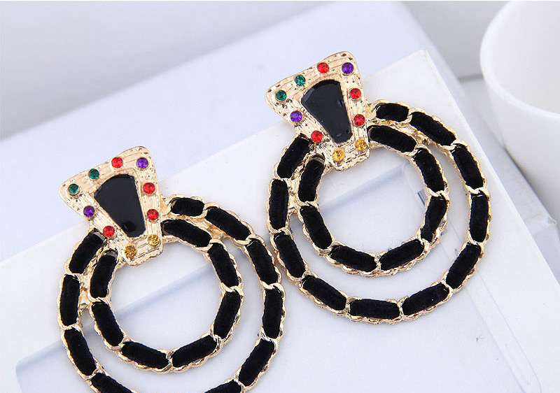 Elegant Black Double Circular Rings Shape Earrings,Drop Earrings