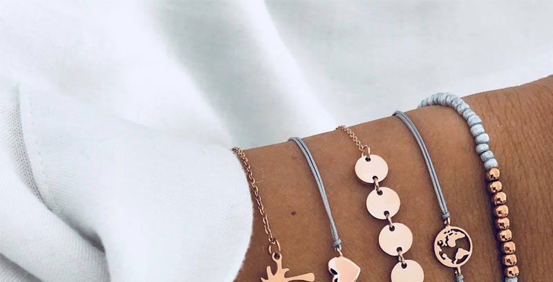 Elegant Blue Coconut Tree&beads Decorated Bracelet(5pcs),Fashion Bracelets