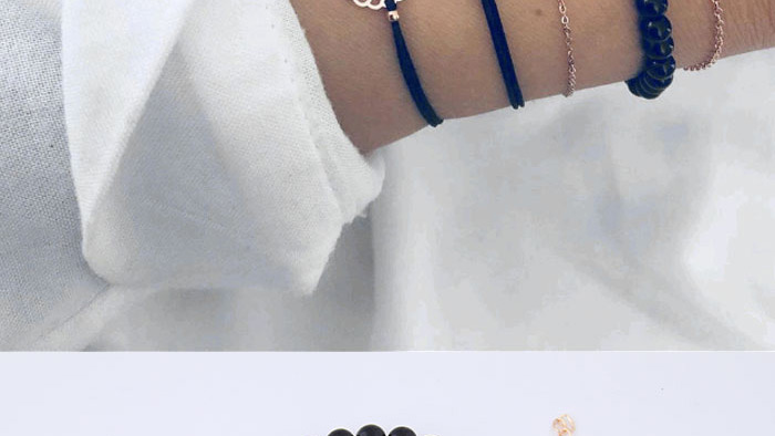 Elegant Black Flower&beads Decorated Bracelet(5pcs),Fashion Bracelets