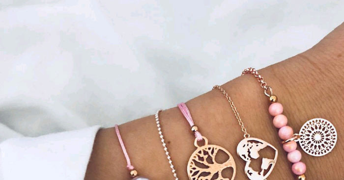 Elegant Pink Pearls&tree Decorated Bracelet(5pcs),Fashion Bracelets