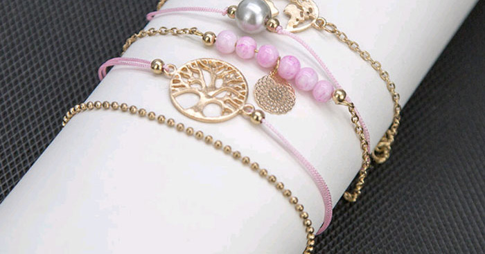 Elegant Pink Pearls&tree Decorated Bracelet(5pcs),Fashion Bracelets