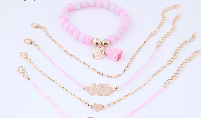 Elegant Pink Pineapple&tassel Decorated Bracelet(5pcs),Fashion Bracelets
