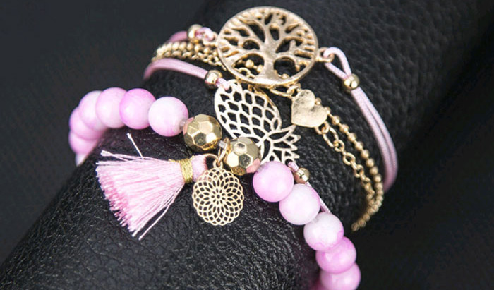 Elegant Pink Pineapple&tassel Decorated Bracelet(5pcs),Fashion Bracelets