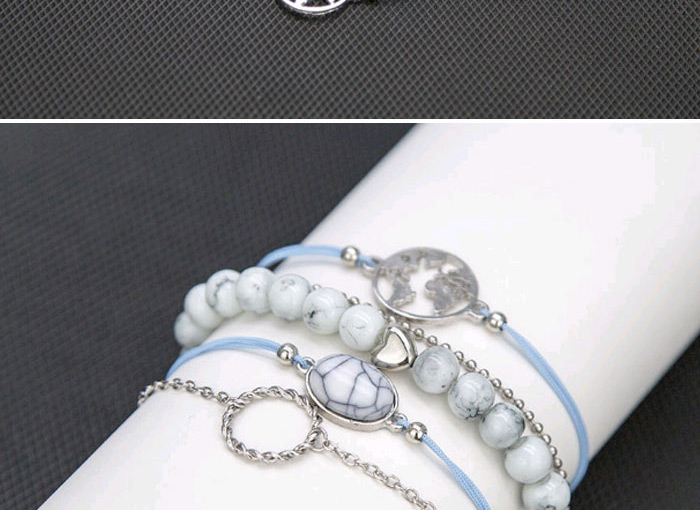 Elegant White Heart Shape&&beads Decorated Bracelet(5pcs),Fashion Bracelets