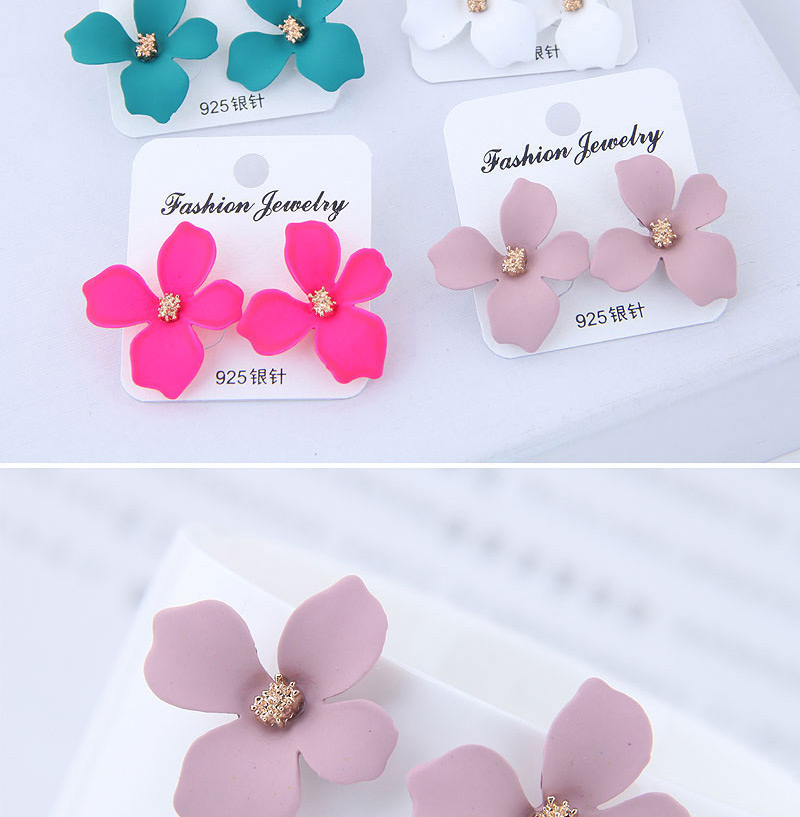 Sweet Pink Flower Shape Design Pure Color Earrings,Stud Earrings