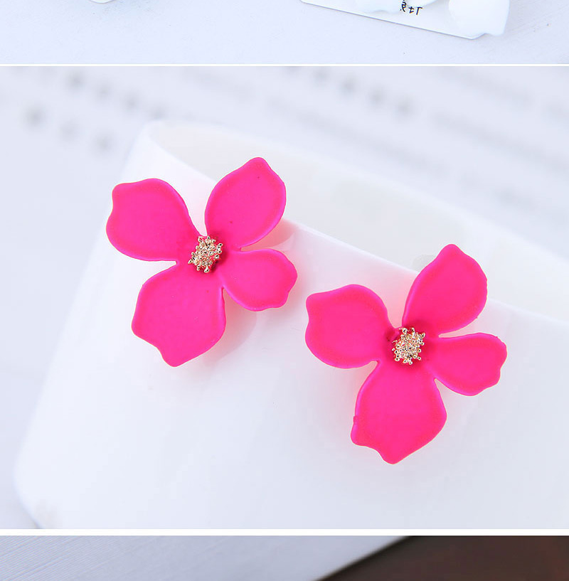 Sweet Plum Red Flower Shape Design Pure Color Earrings,Stud Earrings