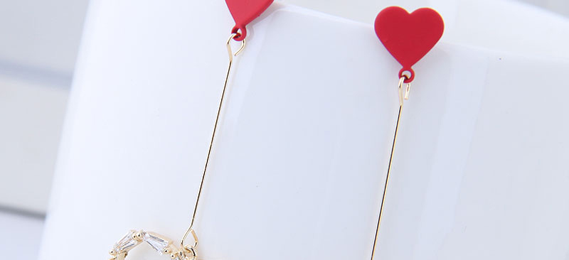 Sweet Red+gold Color Diamond Decorated Heart Shape Earrings,Drop Earrings