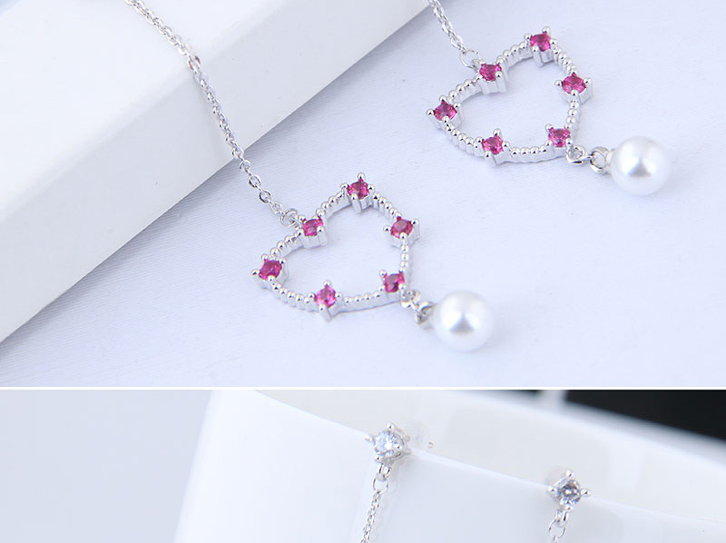 Sweet Silver Color Pearls Decorated Heart Shape Earrings,Drop Earrings