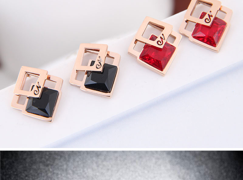 Fashion Red Square Shape Decorated Earrings,Earrings
