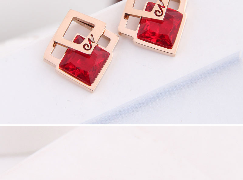 Fashion Red Square Shape Decorated Earrings,Earrings