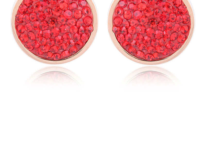 Fashion Red Full Diamond Decorated Round Shape Earrings,Earrings