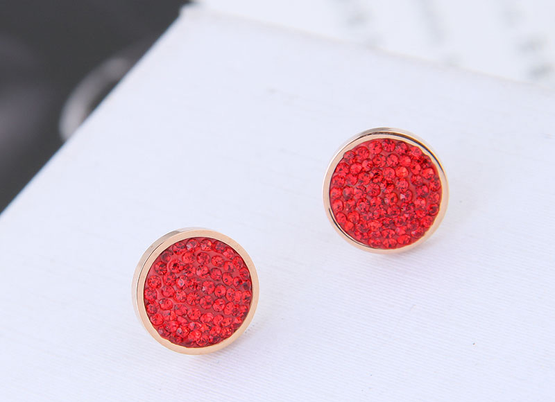 Fashion Red Full Diamond Decorated Round Shape Earrings,Earrings