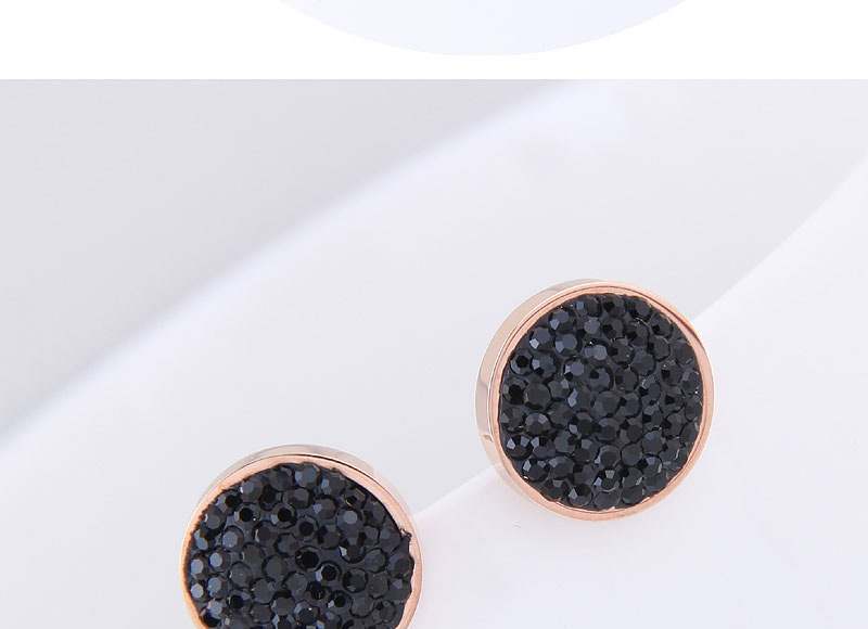 Fashion Black Full Diamond Decorated Round Shape Earrings,Earrings