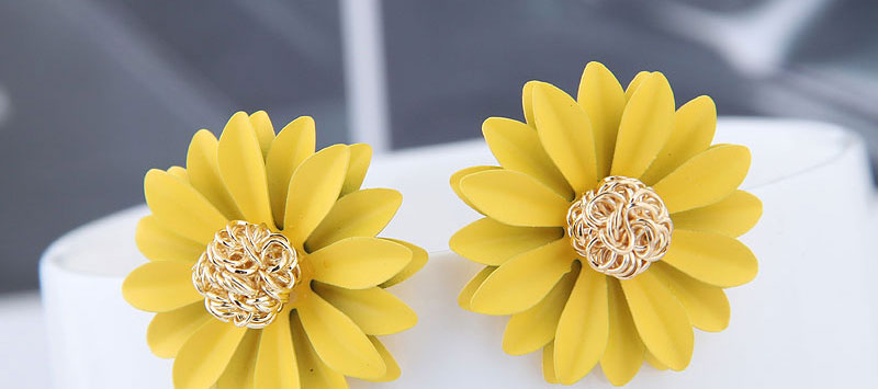 Fashion Yellow Metal Chrysanthemum Earrings,Stud Earrings