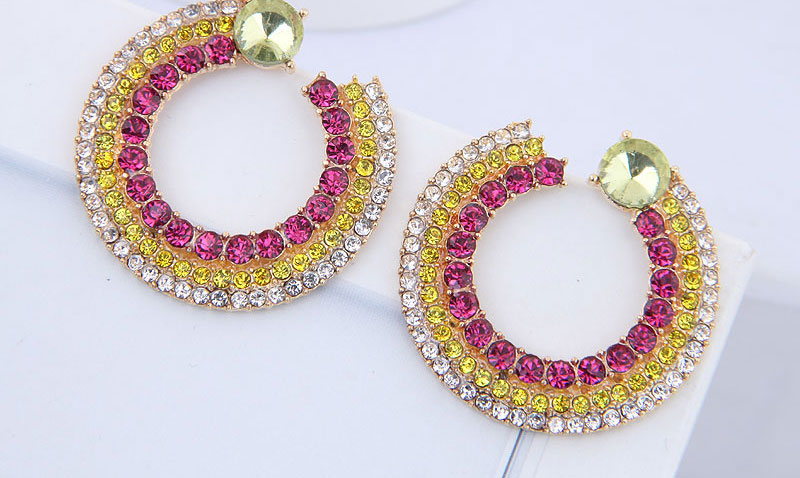 Fashion Gold + Rose Red Metal Flash Drill Simple Circle Earrings,Stud Earrings