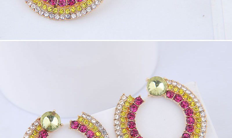 Fashion Gold + Rose Red Metal Flash Drill Simple Circle Earrings,Stud Earrings