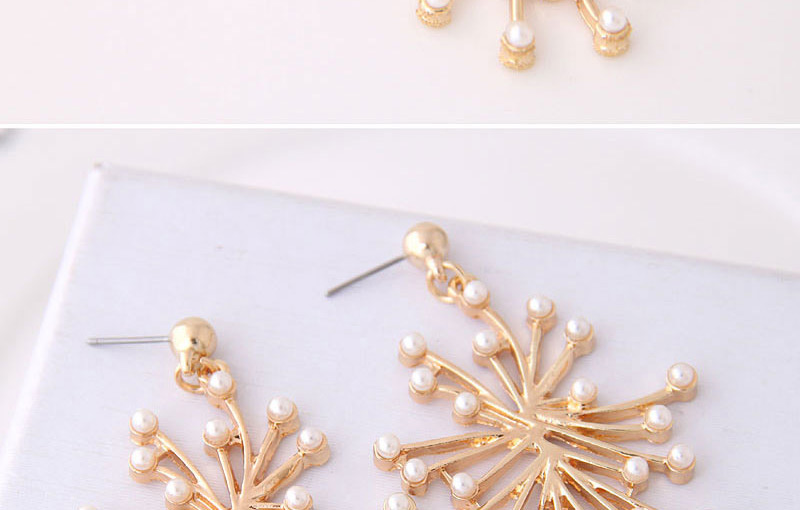 Fashion Gold Color+white Metal Petal Pearl Earrings,Drop Earrings