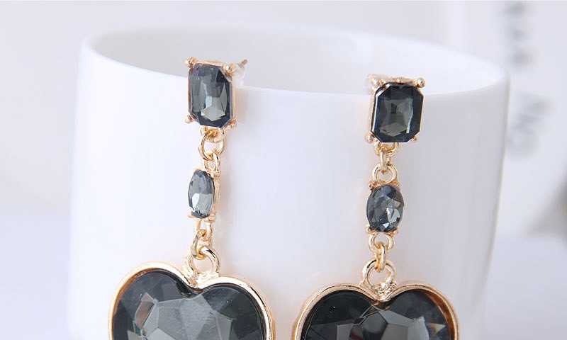Fashion Black Metal Simple Gemstone Heart Stud Earrings,Drop Earrings