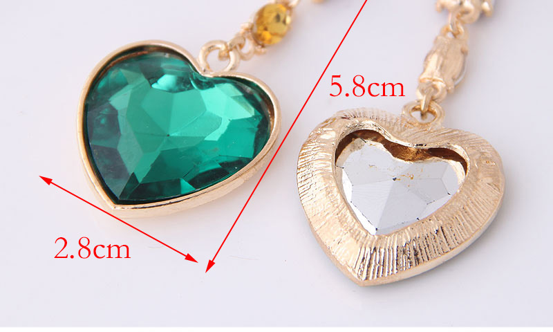 Fashion Green Metal Simple Gemstone Heart Stud Earrings,Drop Earrings