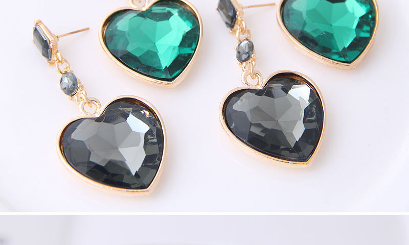 Fashion Black Metal Simple Gemstone Heart Stud Earrings,Drop Earrings