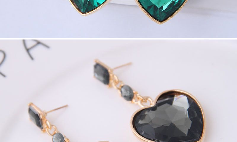 Fashion Green Metal Simple Gemstone Heart Stud Earrings,Drop Earrings