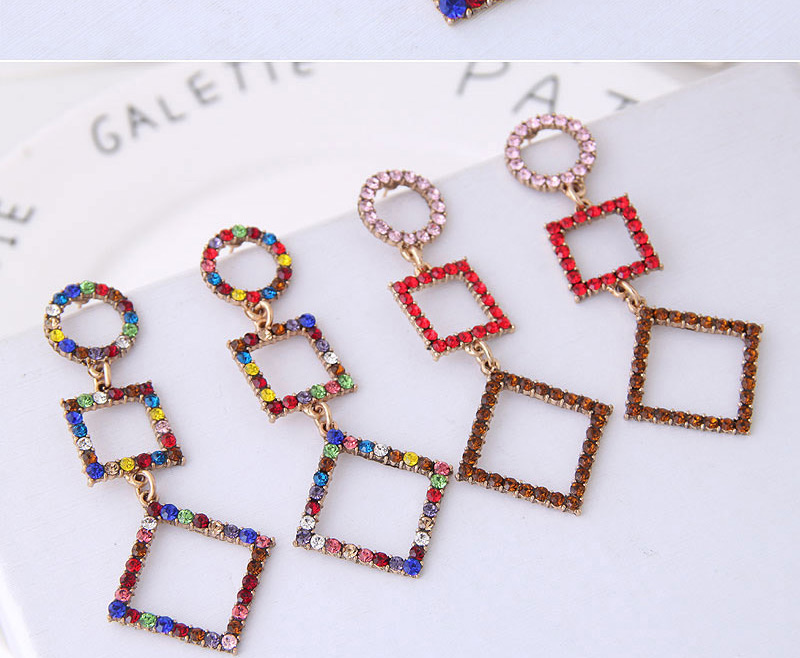 Fashion Multi-color Metal Flash Drill Geometric Earrings,Drop Earrings