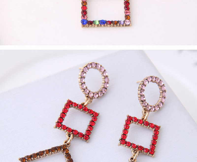 Fashion Red+pink Metal Flash Drill Geometric Earrings,Drop Earrings