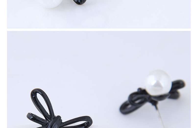 Fashion Black Metal Bow Pearl Stud Earrings,Stud Earrings
