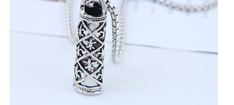 Fashion Silver Metal Love Longevity Column Long Necklace,Pendants