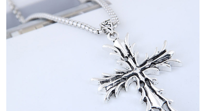 Fashion Silver Metal Flame Cross Long Necklace,Pendants