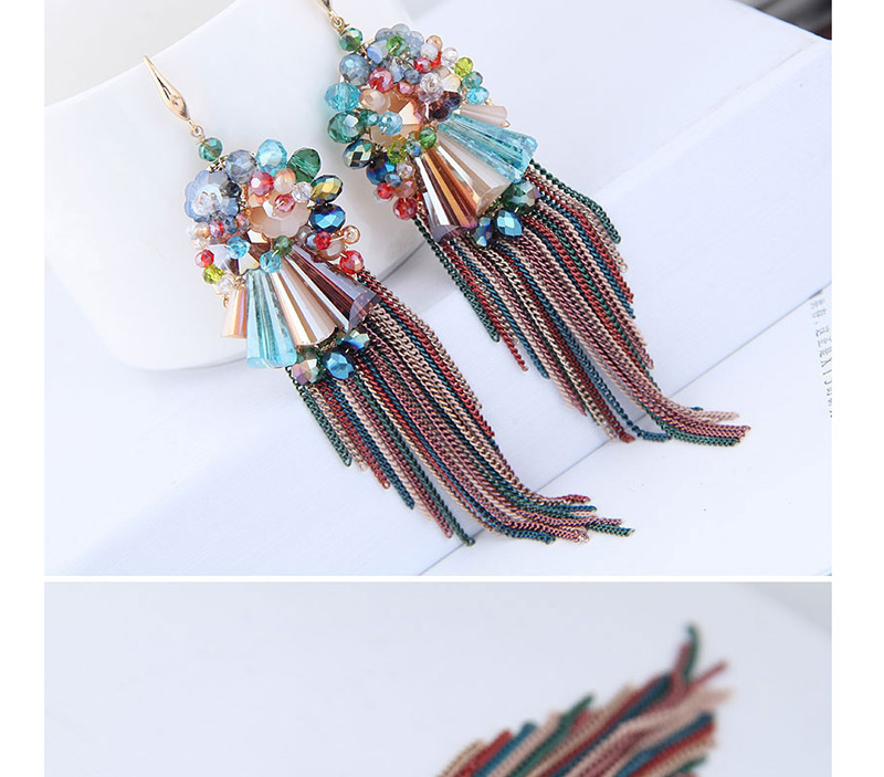 Fashion Color Crystal Tassel Earrings,Earrings