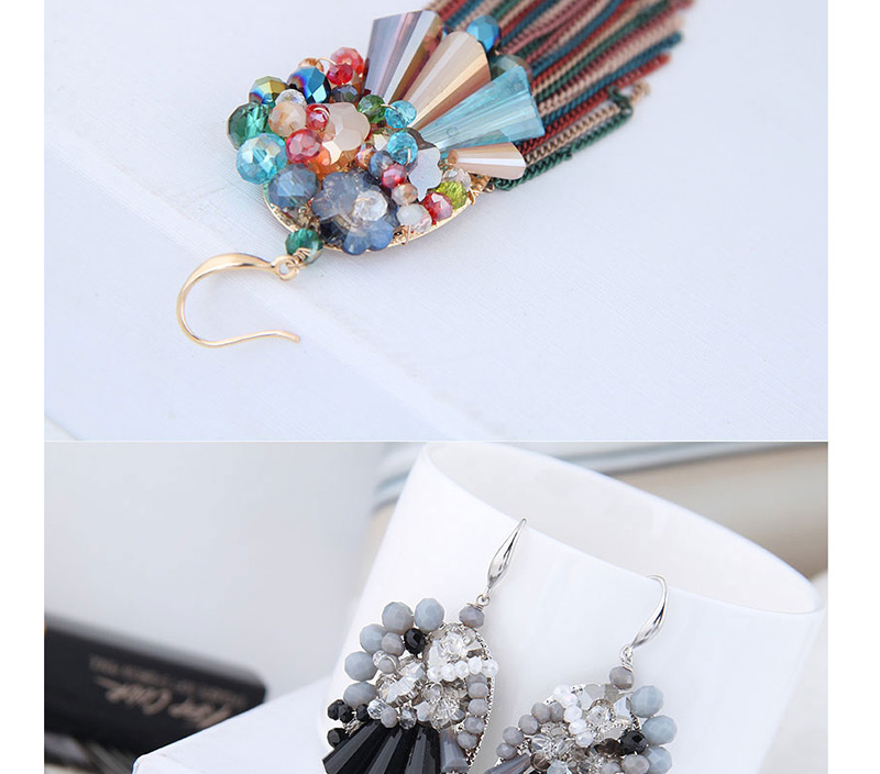Fashion Black Crystal Tassel Earrings,Earrings