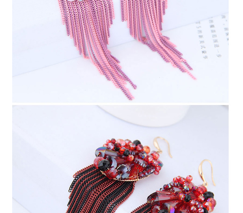 Fashion Pink Crystal Tassel Earrings,Earrings