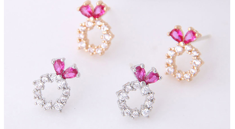 Fashion Gold  Silver Needle Copper Inlaid Zircon Love Ring Stud Earrings,Stud Earrings