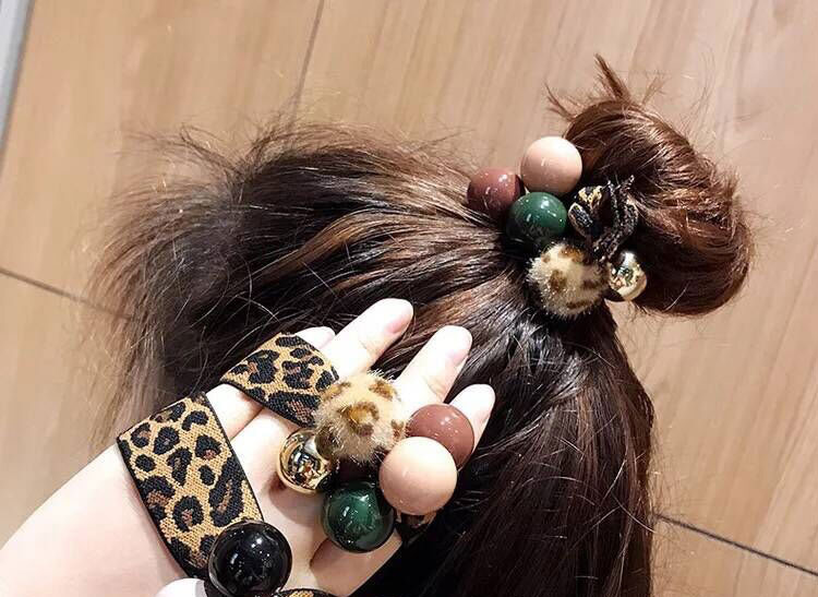 Fashion Leopard Leopard Pearl Rubber Hair Band,Hair Ring