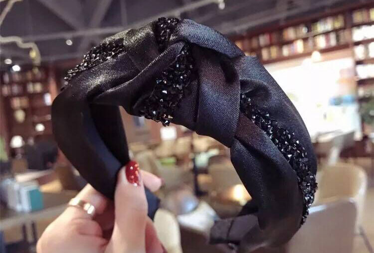 Fashion Black Diamond Cloth-encrusted Bow With Wide-brimmed Headband,Head Band
