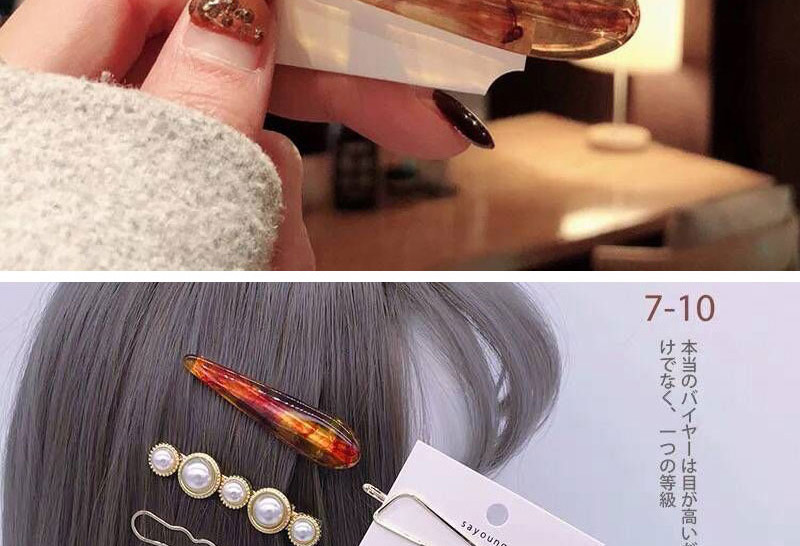 Fashion Coffee Color Metal Pearl Hair Clip 3 Piece Set,Hairpins
