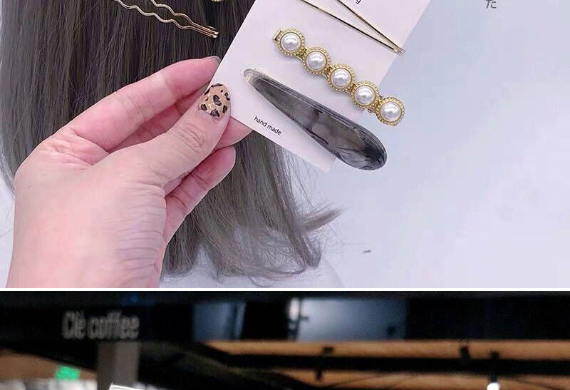 Fashion Coffee Color Metal Pearl Hair Clip 3 Piece Set,Hairpins