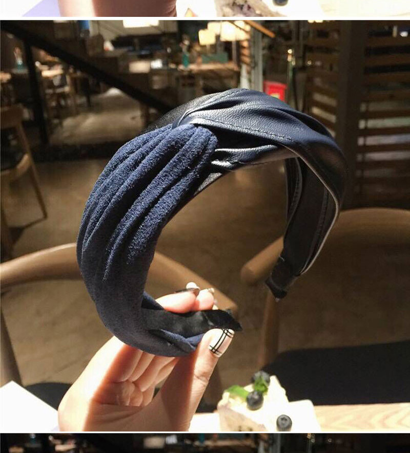 Fashion Blue Flannel Stitching Pu Cross Wide Side Headband,Head Band